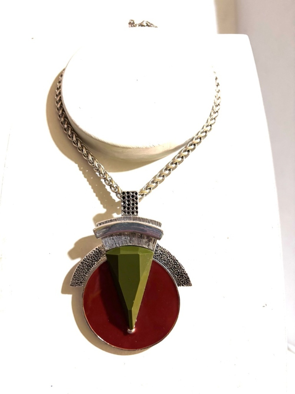 Statement Olive Green and Burgundy Pendant Necklace - Women Jewelry